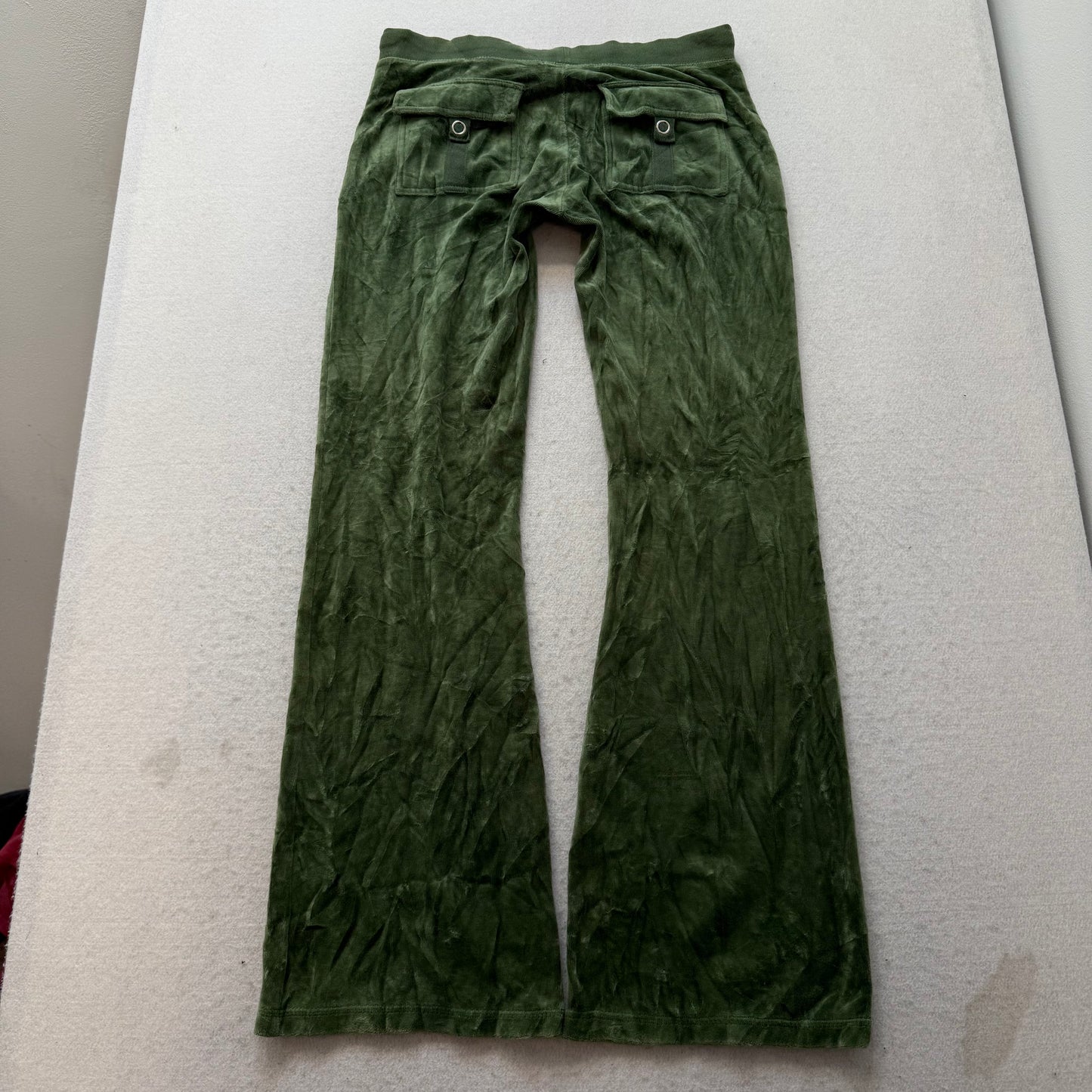 Vintage Juicy Couture Women's Green Velour Flared Track Pants Drawstring Size L