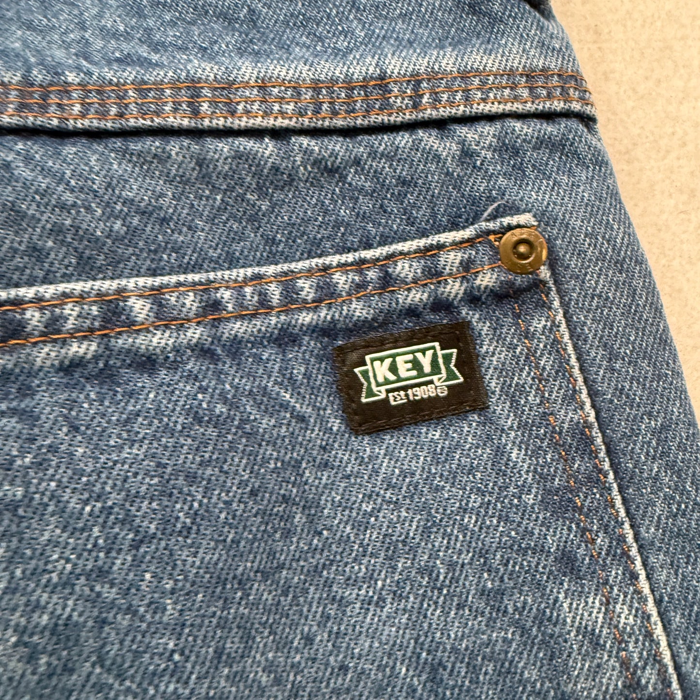 Key Men's Blue Double-Front Logger Denim Jeans Pockets Classic Zip-Fly Size W39