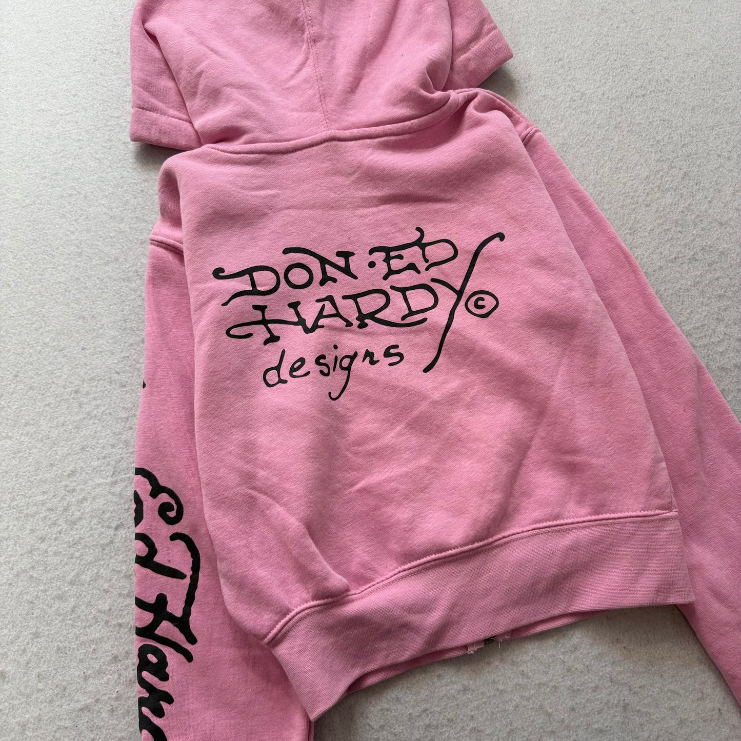 Ed Hardy Skull Eagle Women's Pink Zip-Up Cropped Hoodie Tattoo Graphic Size S