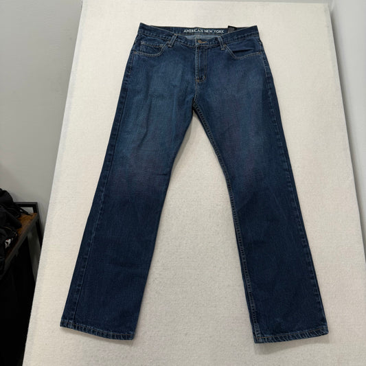 American New York Mens Dark Indigo Denim Straight Leg Jeans 5-Pocket Waist 34