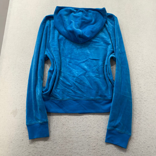 Juicy Couture Womens Cobalt Blue Velour Zip-Up Hoodie Loungewear Pockets Size XL