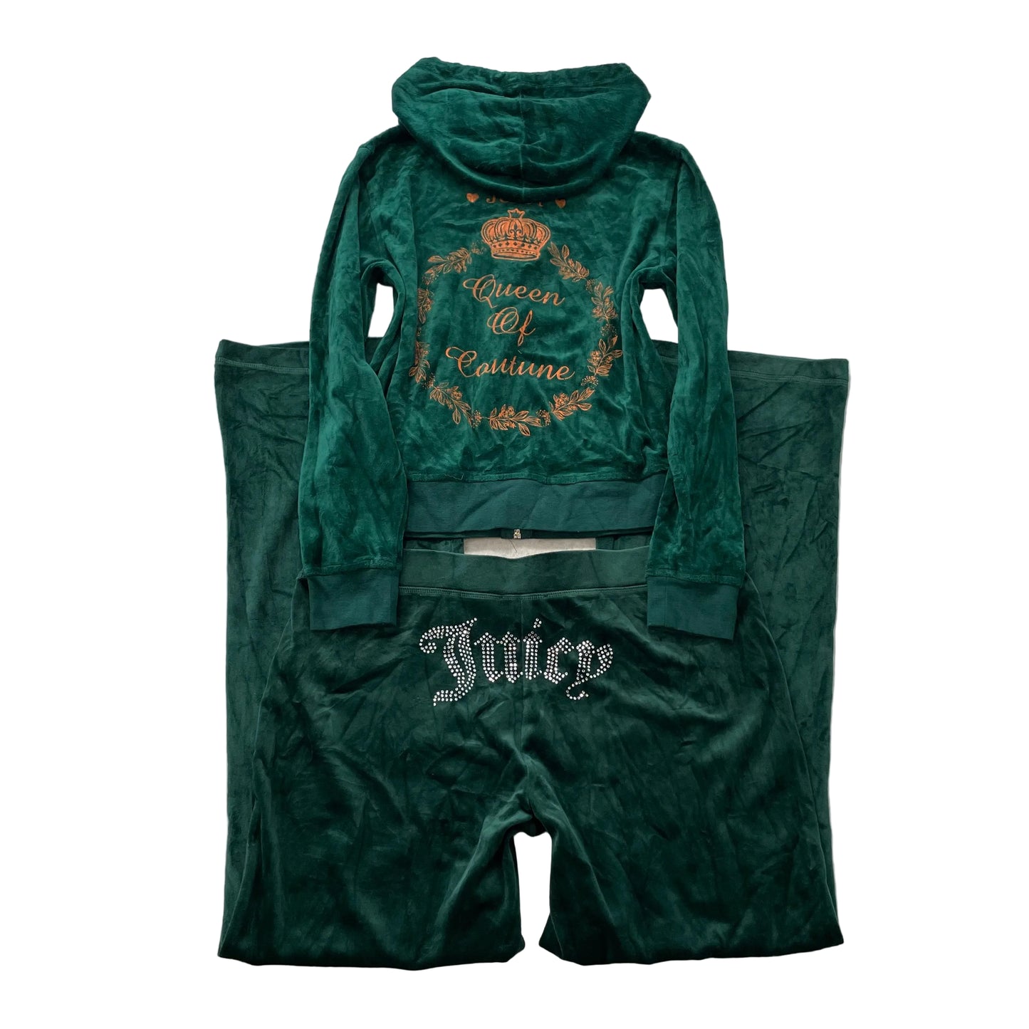 Juicy Couture Women's Dark Green Velour Tracksuit Set Hoodie & Pant Size S/L