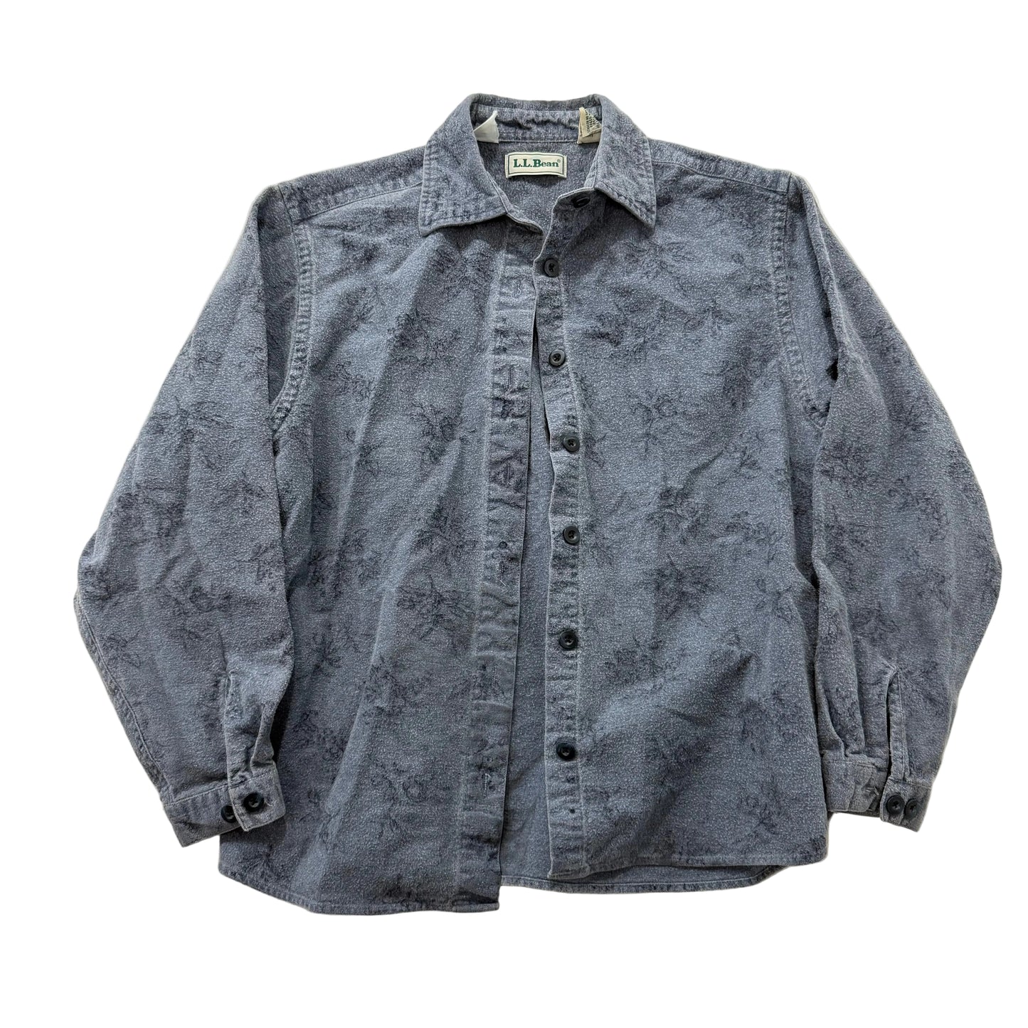 L.L.Bean Women's Slate Gray Cotton Button-Down Floral Shirt Long Sleeves Size S