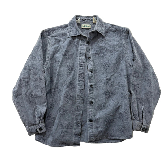 L.L.Bean Women's Slate Gray Cotton Button-Down Floral Shirt Long Sleeves Size S