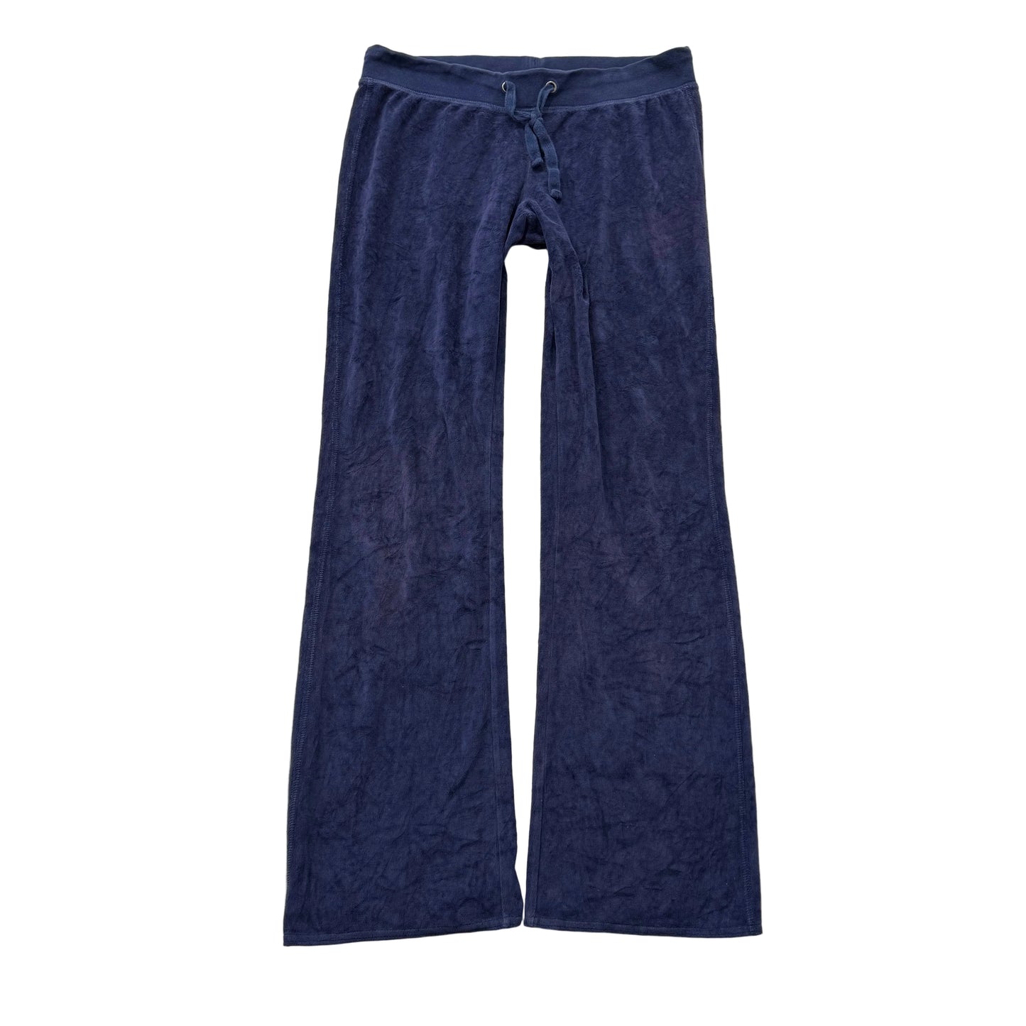 Juicy Couture Navy Velour Flared Wide Leg Track Pants Drawstring Low Rise Size M