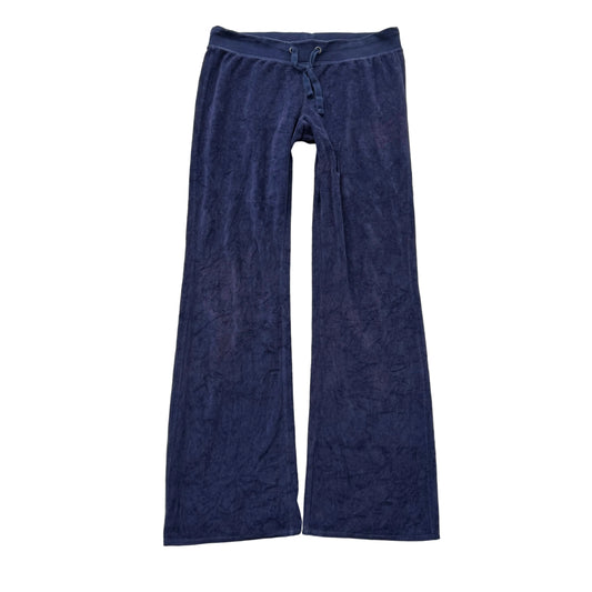 Juicy Couture Navy Velour Flared Wide Leg Track Pants Drawstring Low Rise Size M