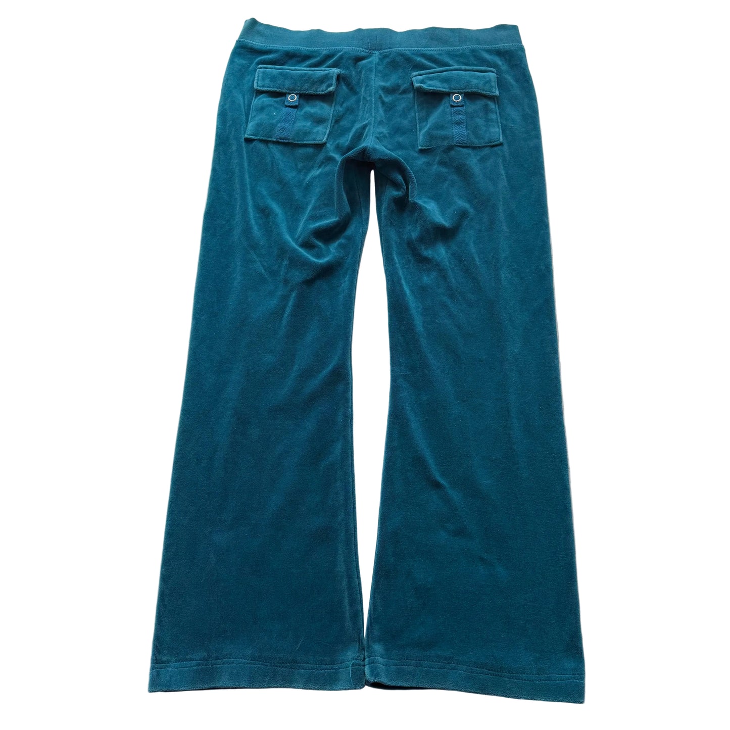 Vintage Juicy Couture Women's Dark Teal Velour Flared Track Pants Pockets Size L