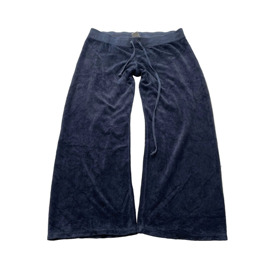Juicy Couture Women's Navy Velour Wide Leg Track Pants Drawstring Relaxed Size M