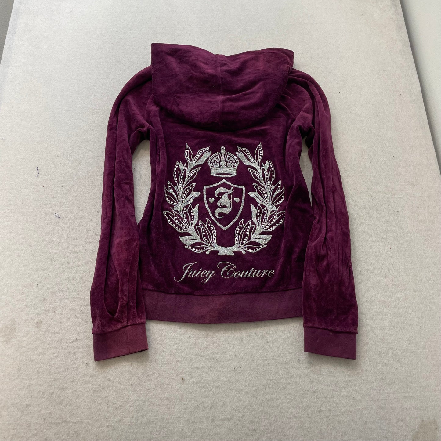 Juicy Couture Deep Purple Velour Tracksuit Set Rhinestone Graphic Logo Size M/XL