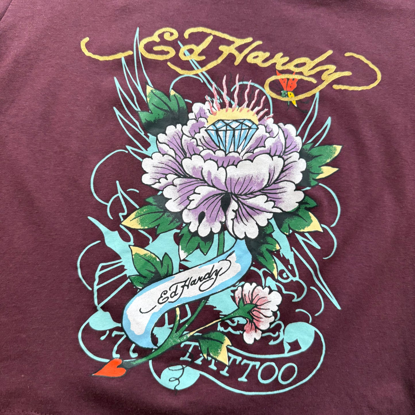 ED HARDY “Diamond Flower” CAP SLEEVE CROPPED BABY TEE