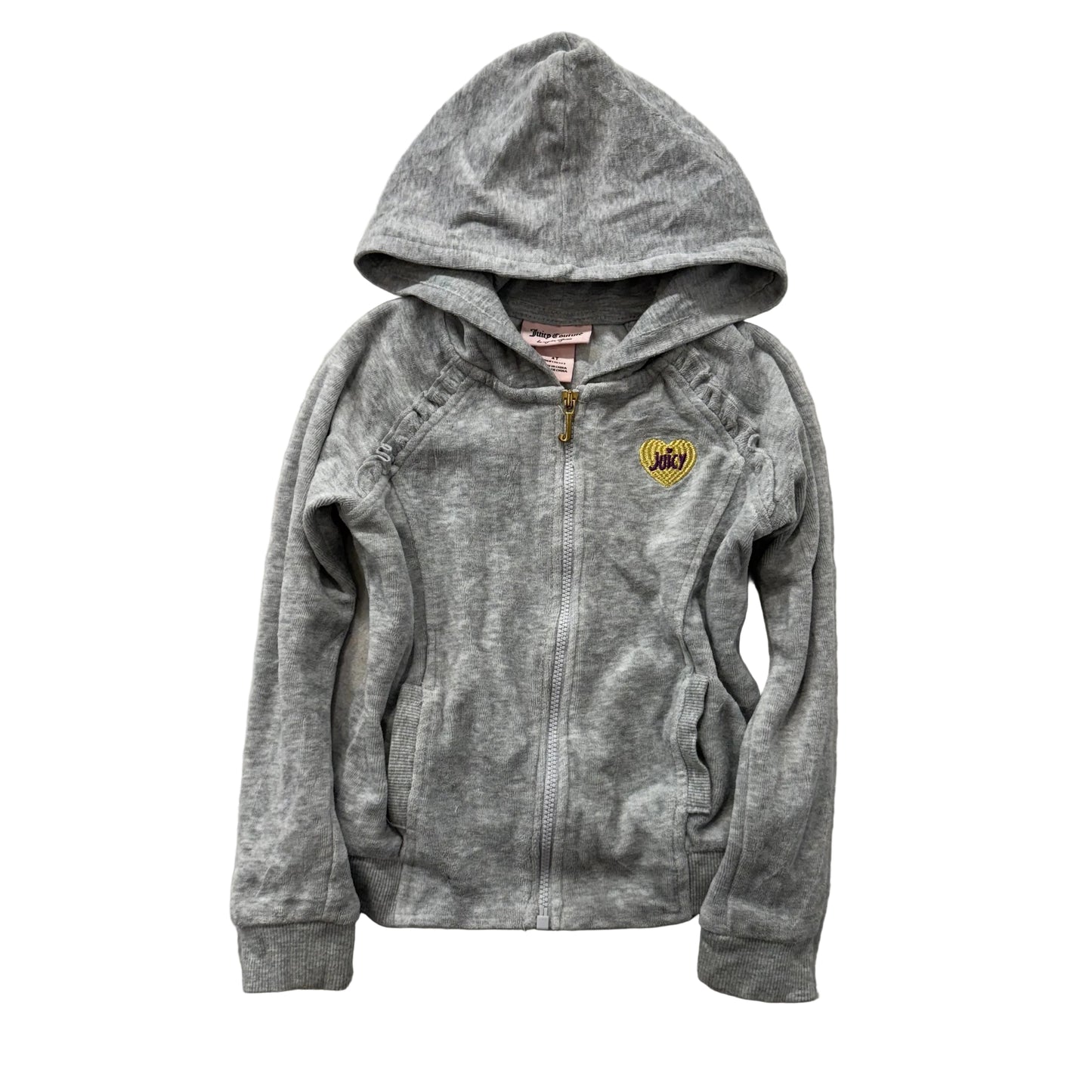 Juicy Couture Girl's Heather Gray Velour Full Zip Hoodie Heart Logo Y2K Size 4T