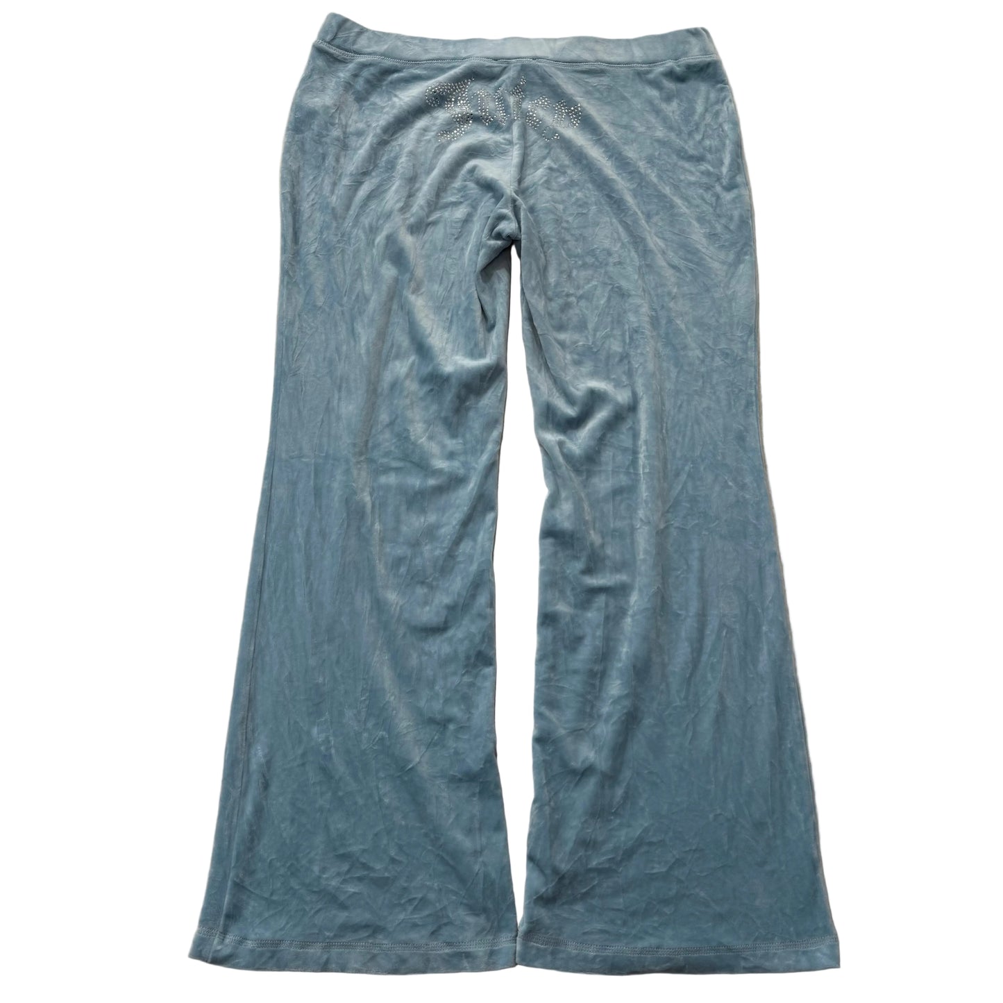Juicy Couture Women's Ice Blue Velour Flared Track Pant Rhinestones Logo Size XL