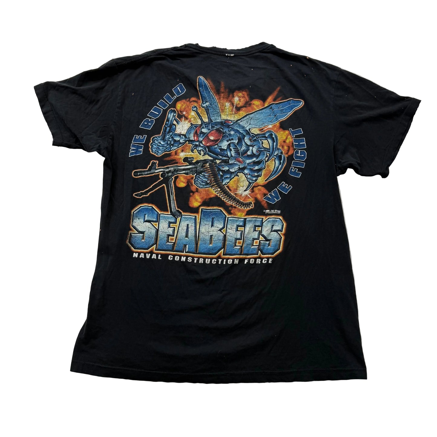 Vintage 7.62 Design US Navy Seabees Superbee Men's Black Graphic T-Shirt Size L