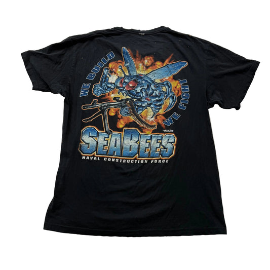Vintage 7.62 Design US Navy Seabees Superbee Men's Black Graphic T-Shirt Size L