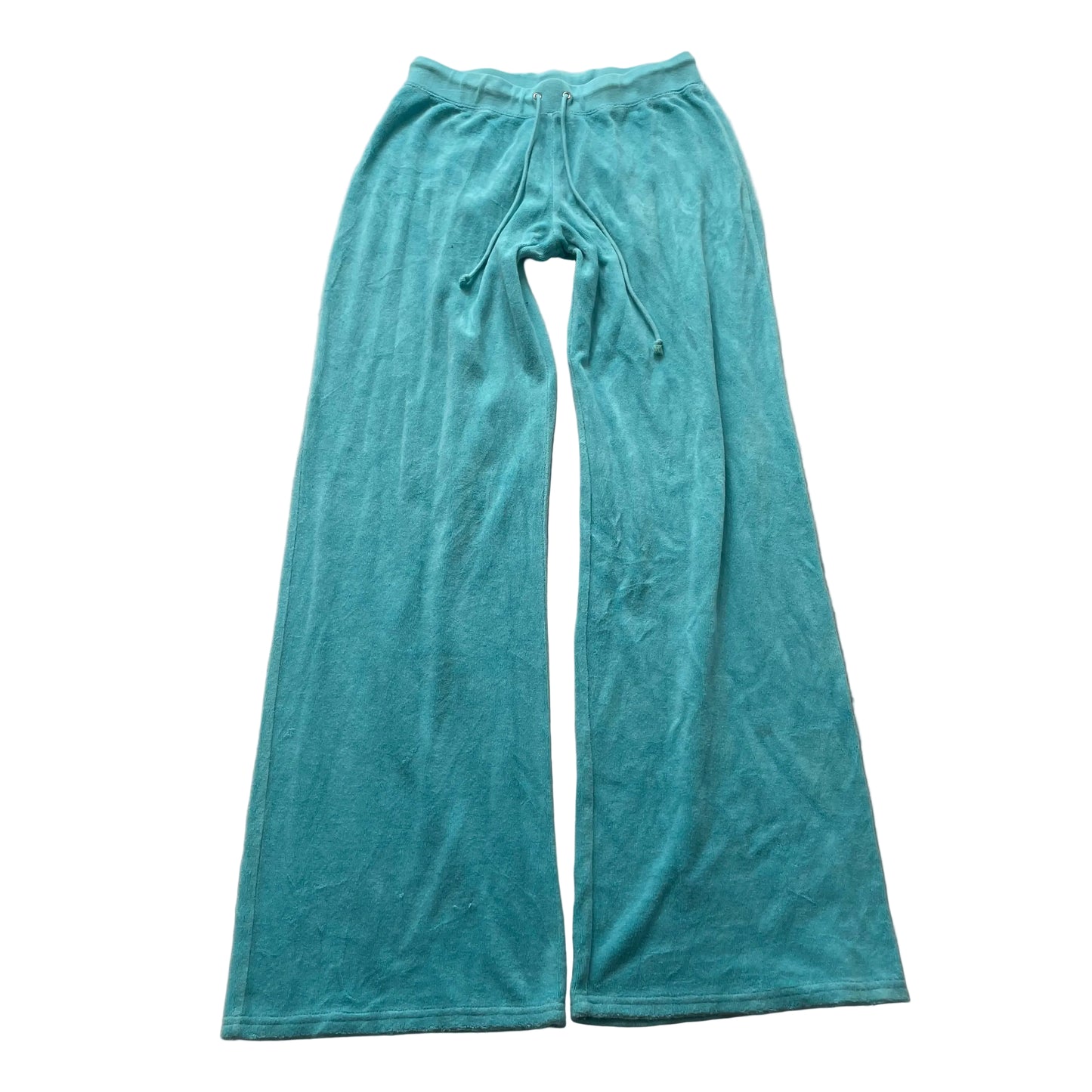 Juicy Couture Women's Teal Blue Terry Cloth Flared Track Pants Drawstring Size M