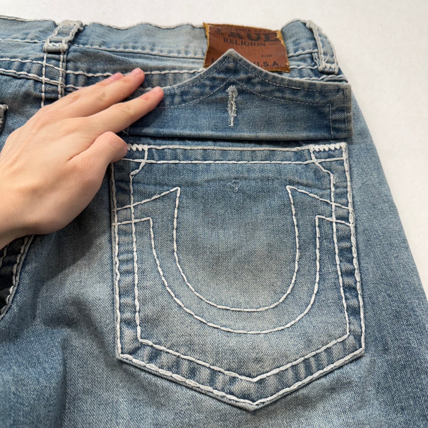 Rare True Religion Super T Ricky Men's Blue Straight Jeans Made In USA Size 38
