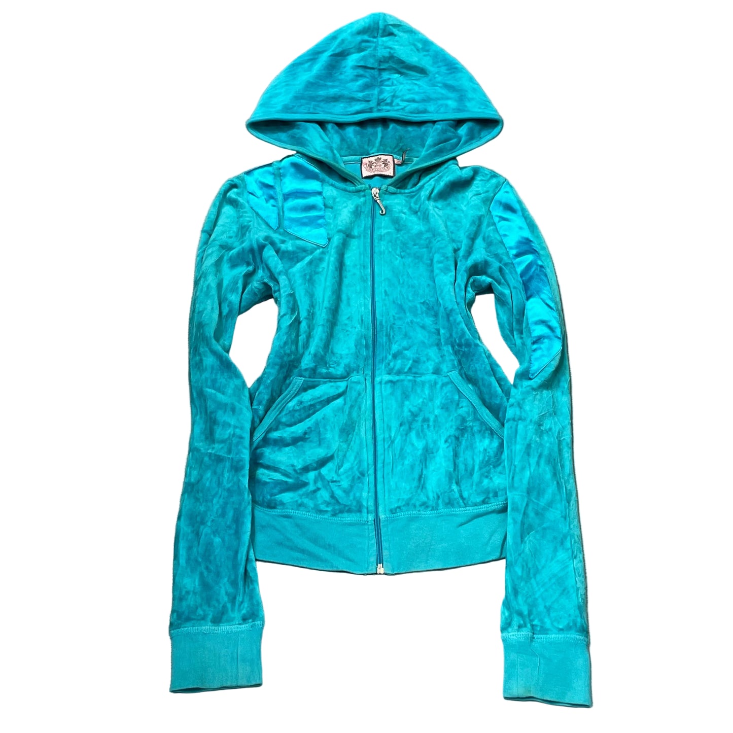 Vintage Juicy Couture Women's Turquoise Velour Full Zip Hoodie Loungewear Size L