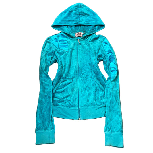 Vintage Juicy Couture Women's Turquoise Velour Full Zip Hoodie Loungewear Size L