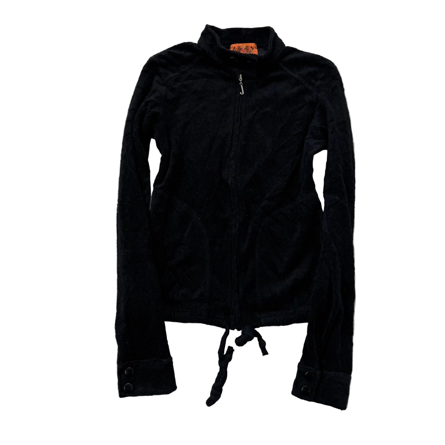 Juicy Couture Women's Black Terrycloth Zip Up Track Jacket Mock Neck Y2K Size S