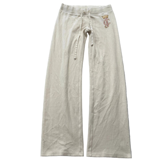 Juicy Couture Women's Cream Velour Flared Track Pant Monogram Crown Logo Size S