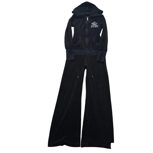 Bebe Sport Womens Black Velour Tracksuit Set Zip-Up Hoodie & Flared Pants Size S