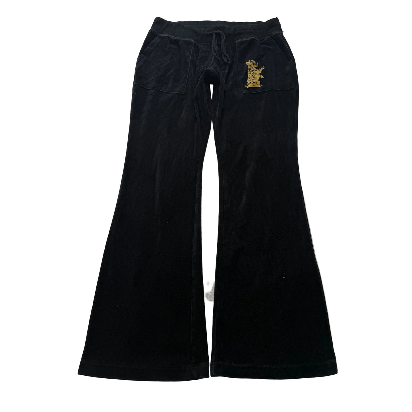 Vintage Juicy Couture Women's Black Velour Flared Track Pants Dog Logo Size L