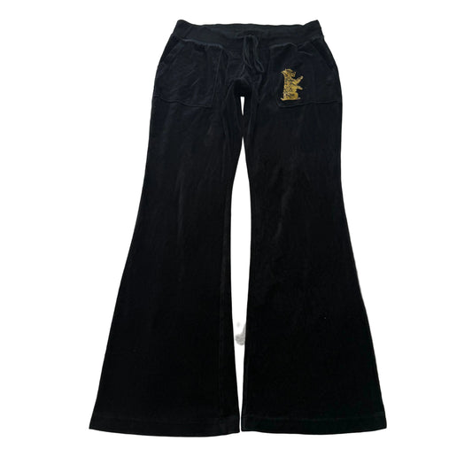 Vintage Juicy Couture Women's Black Velour Flared Track Pants Dog Logo Size L