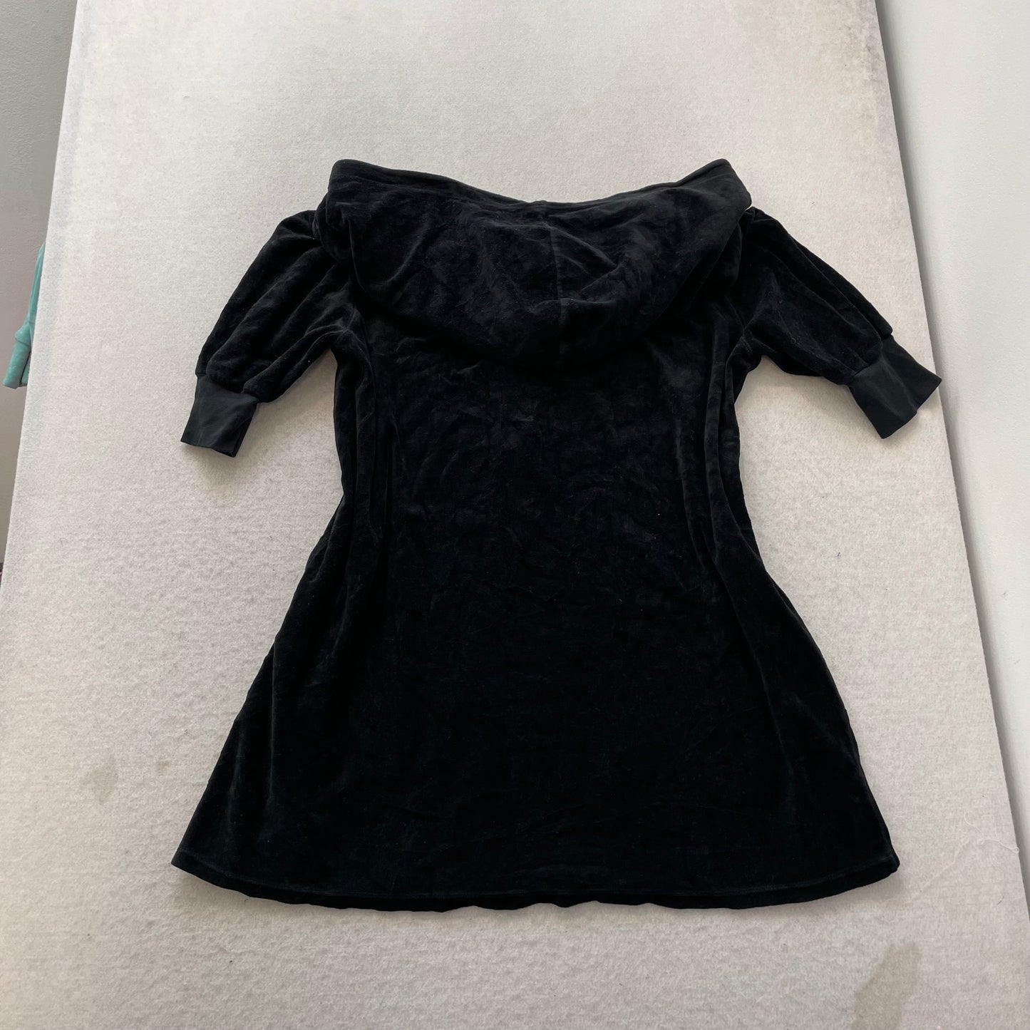 Juicy Couture Women's Jet Black Velour Zip-Up Mini Hooded Dress Pullover Size M