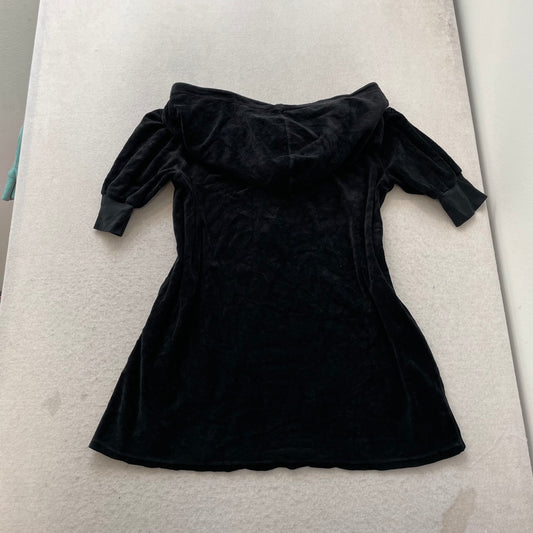 Juicy Couture Women's Jet Black Velour Zip-Up Mini Hooded Dress Pullover Size M