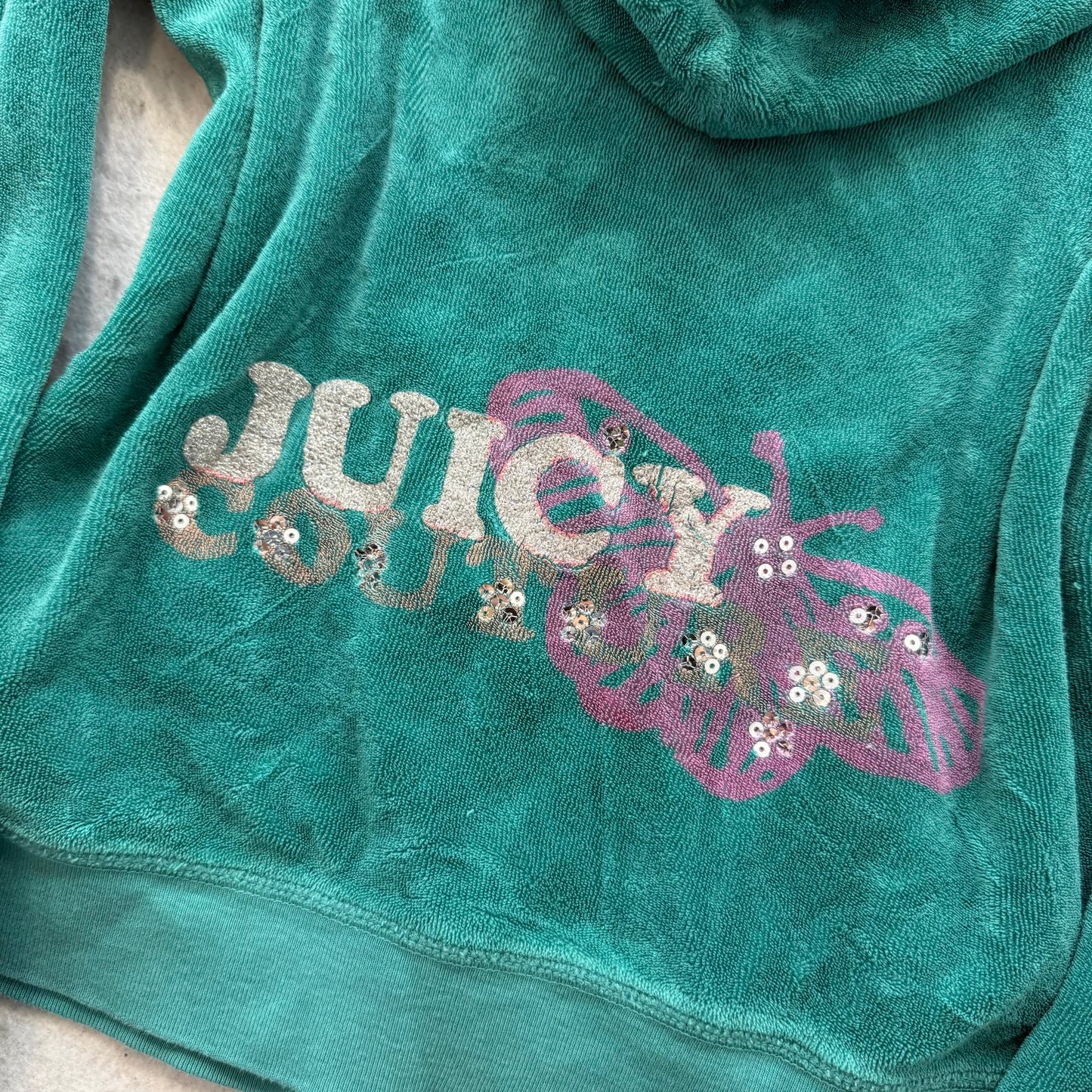 Juicy Couture Women's Blue-Green Terry cloth Tracksuit Set Hoodie & Pant Size 12