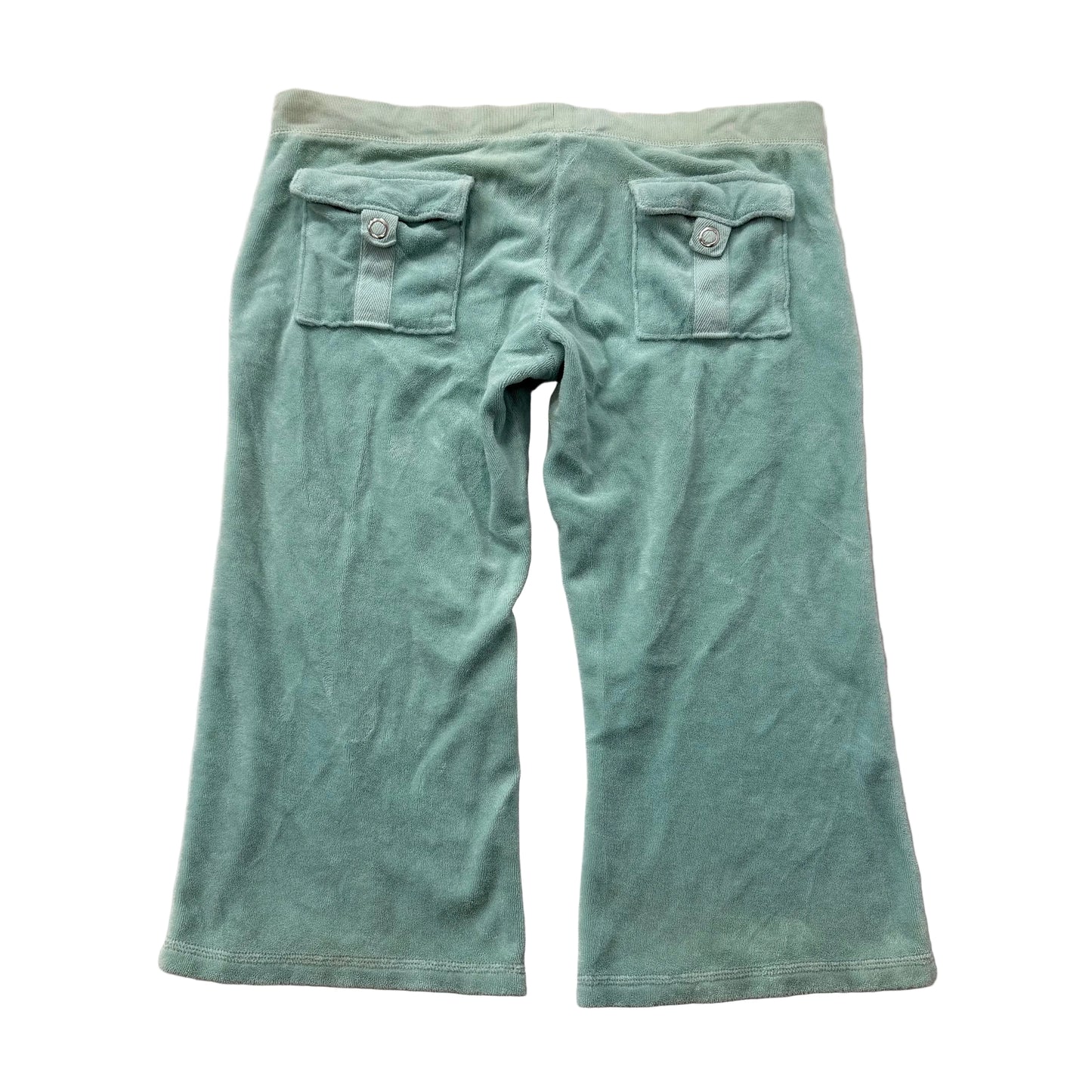 Juicy Couture Womens Seafoam Green Terrycloth Capri Pant Snap Flap Pocket Size M