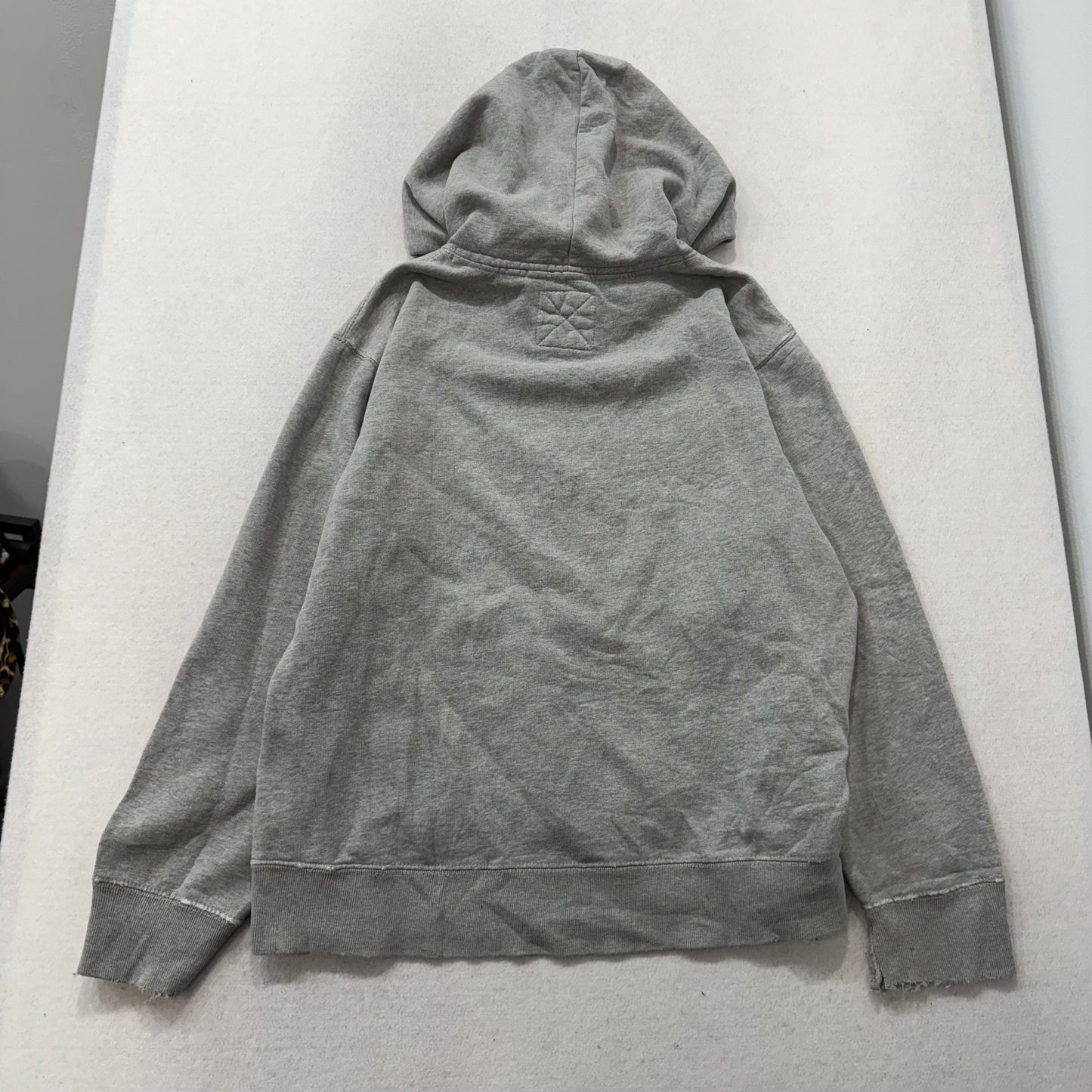 American Eagle Outfitters Men Gray Cotton Distressed Pullover Hoodie Logo Size L