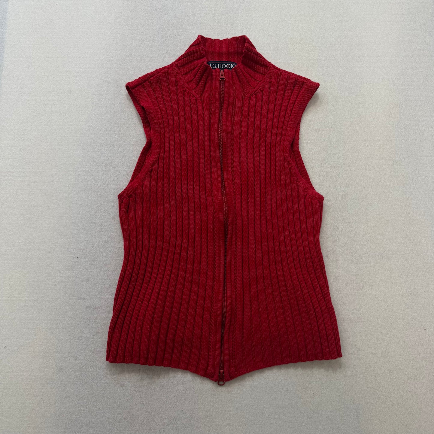 J.G. Hook Red 100% Cotton Full Zip Vest Round Neck Made in Russia Size L