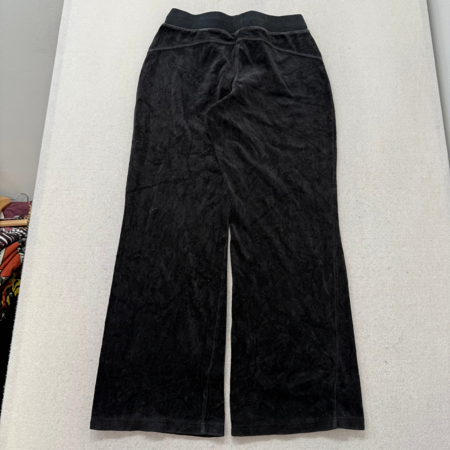Juicy Couture Women's Black Velour Flared Wide Leg Track Pants High Rise Size M