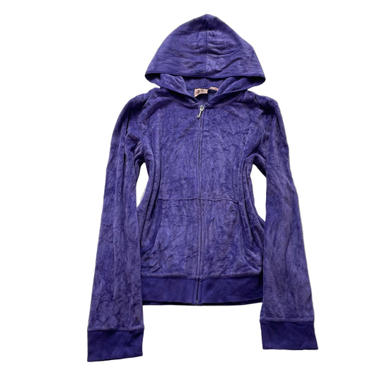 Juicy Couture Women's Indigo Velour Zip-Up Hoodie Pockets Loungewear Size XL