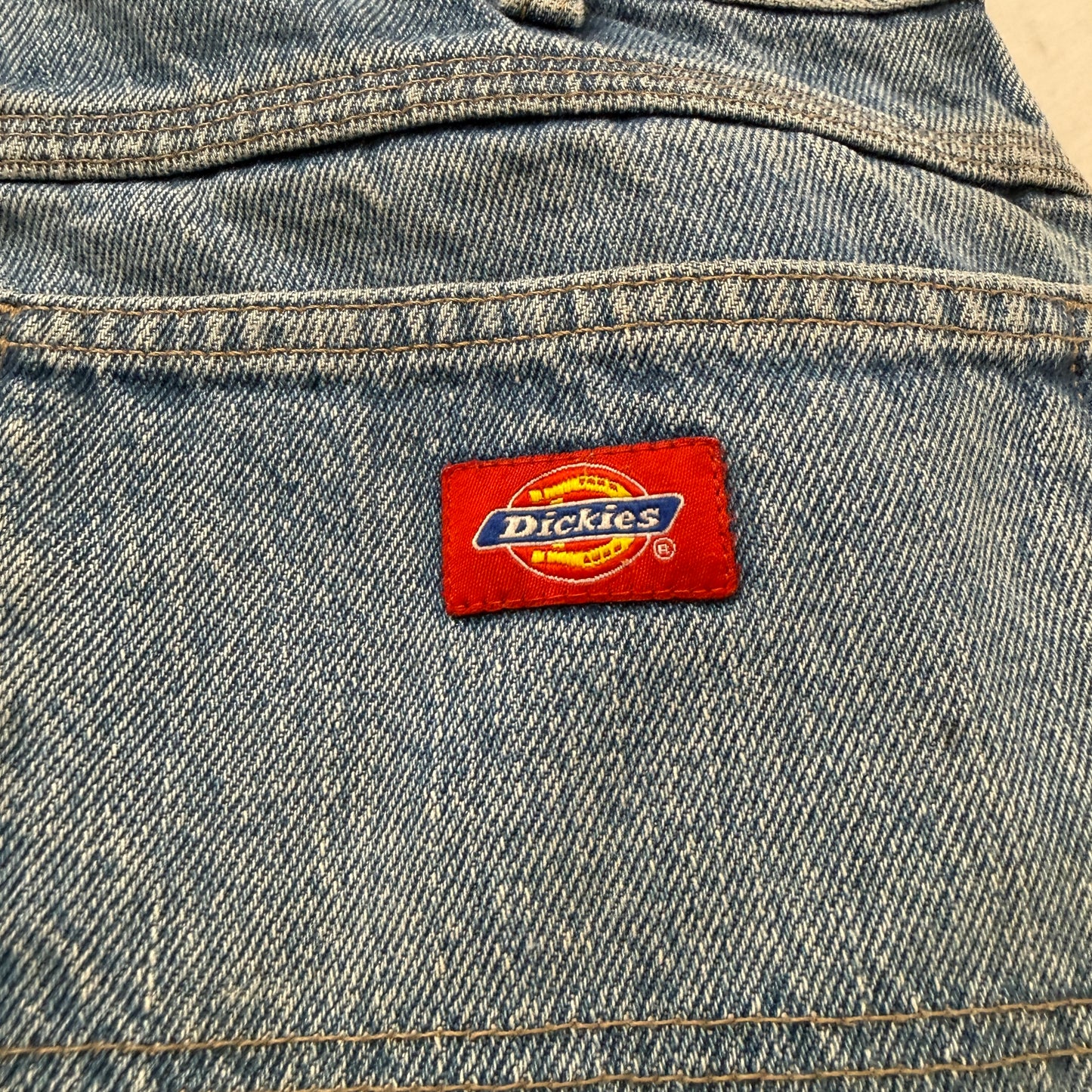 Dickies Men's Blue Carpenter Denim Jeans Distressed Logo Relaxed Fit Size 36x30