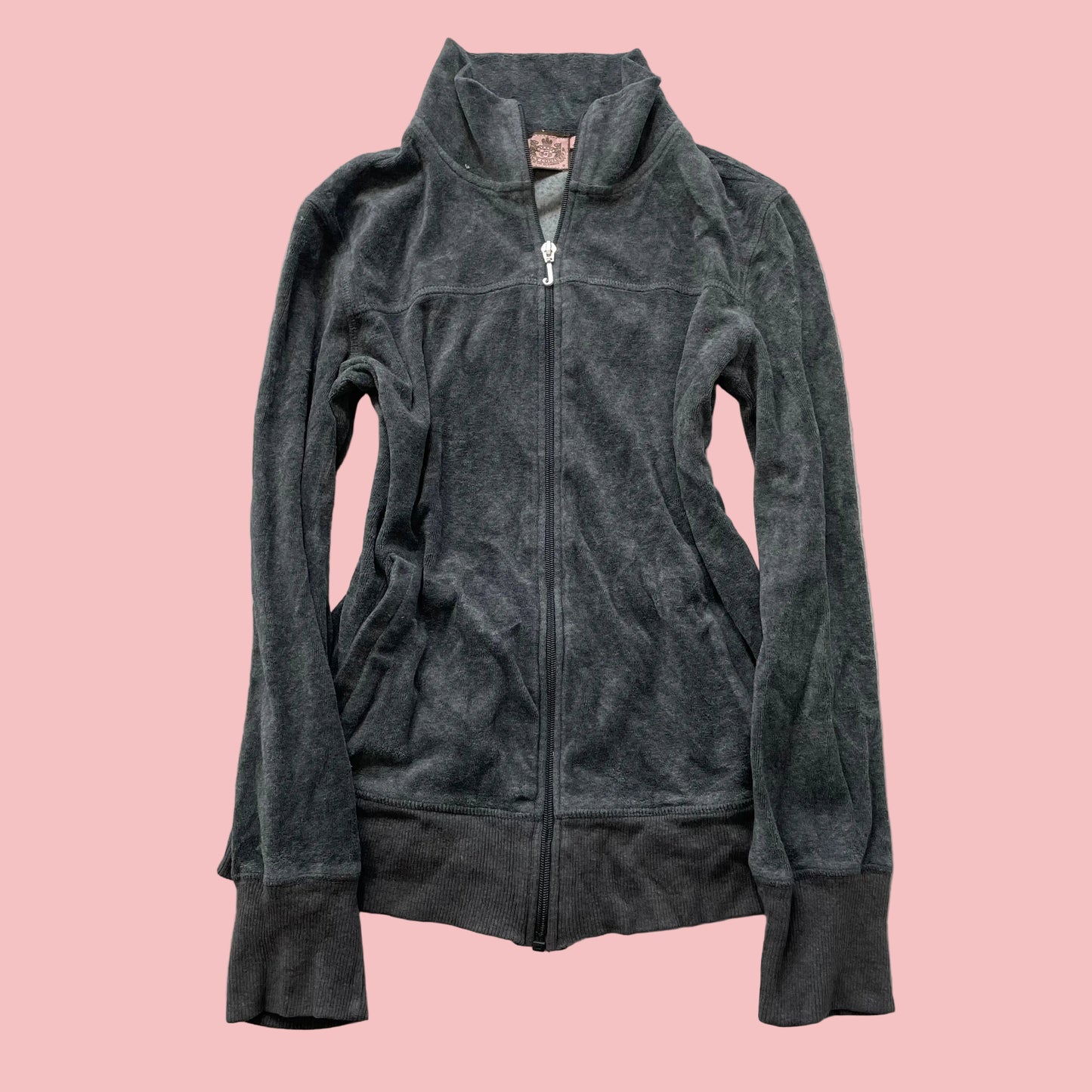 Vintage Juicy Couture Womens Charcoal Gray Velour Track Jacket Loungewear Size S