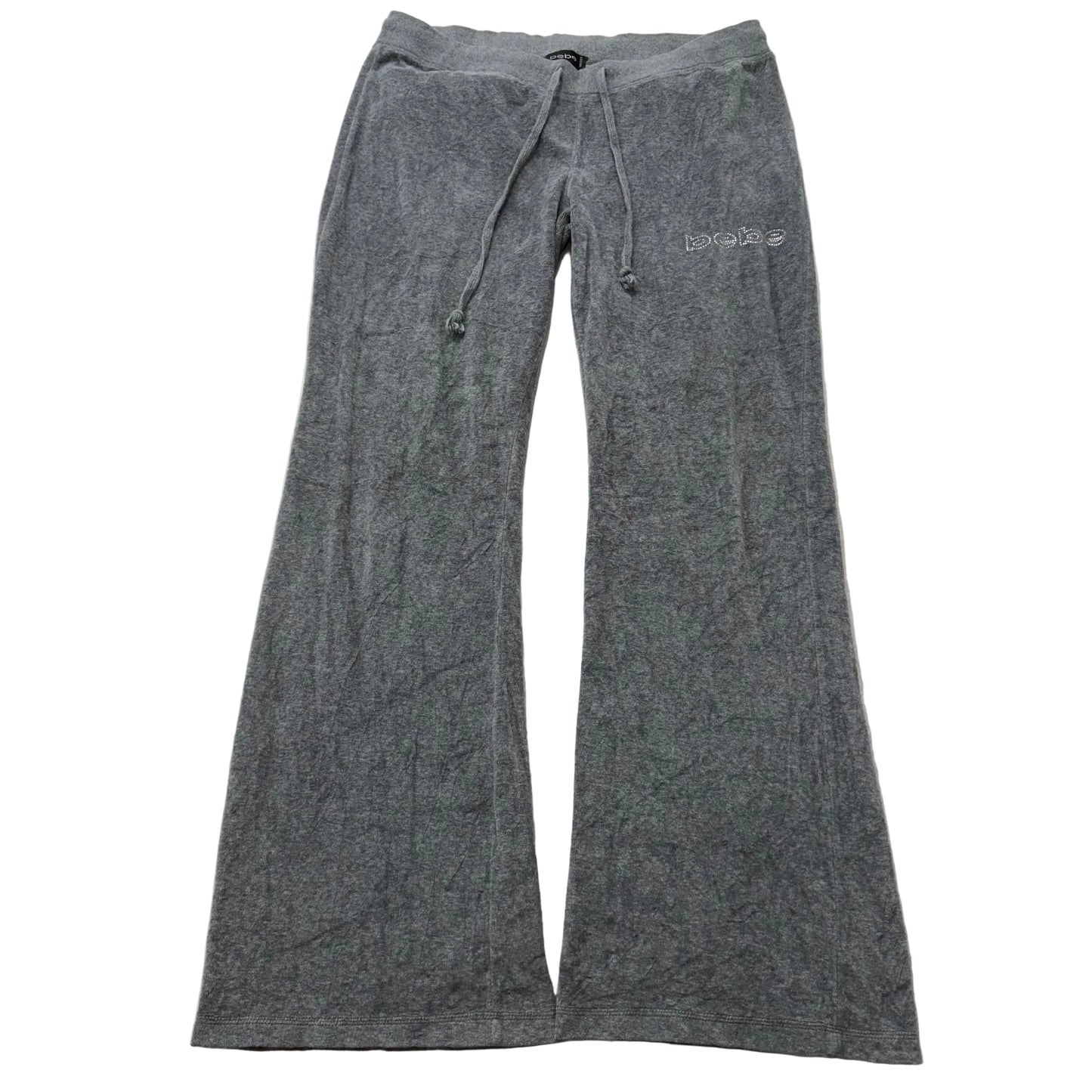 Bebe Womens Heather Gray Velour Flared Track Pant Drawstring Made In USA Size XL