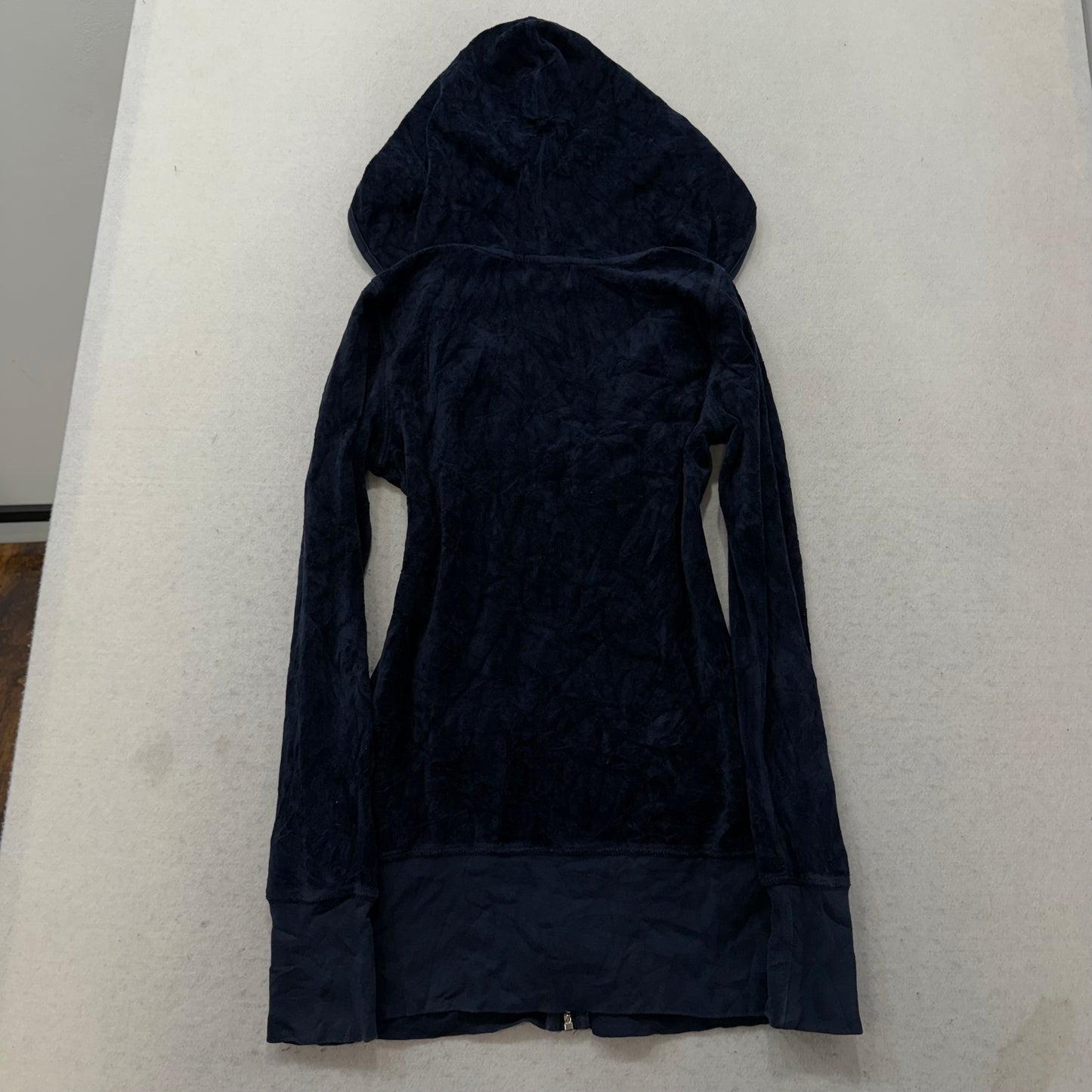 Juicy Couture Women's Navy Velour Zip Up Hoodie Ruched Front Preppy Y2K Size P