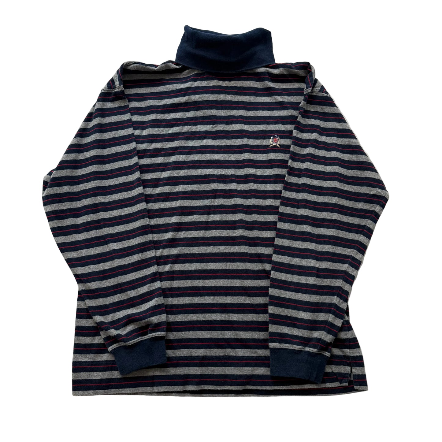 Tommy Hilfiger Men's Nautical Colors Striped Cotton Jersey Turtleneck Y2K Size M