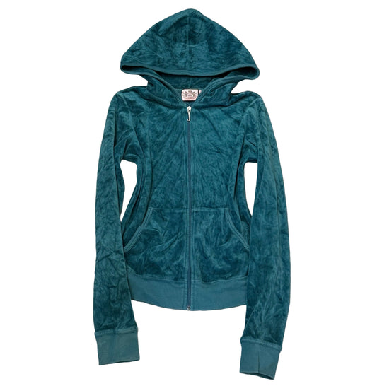 Juicy Couture Women's Teal Blue Velour Zip-Up Hoodie Pockets Loungewear Size M