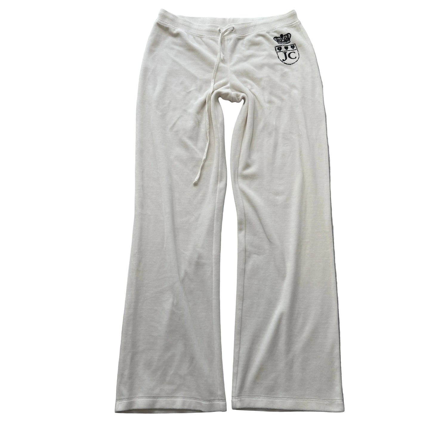 Juicy Couture Womens White Velour Flared Track Pant Drawstring Rhinestone Size M
