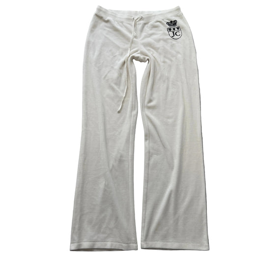 Juicy Couture Womens White Velour Flared Track Pant Drawstring Rhinestone Size M