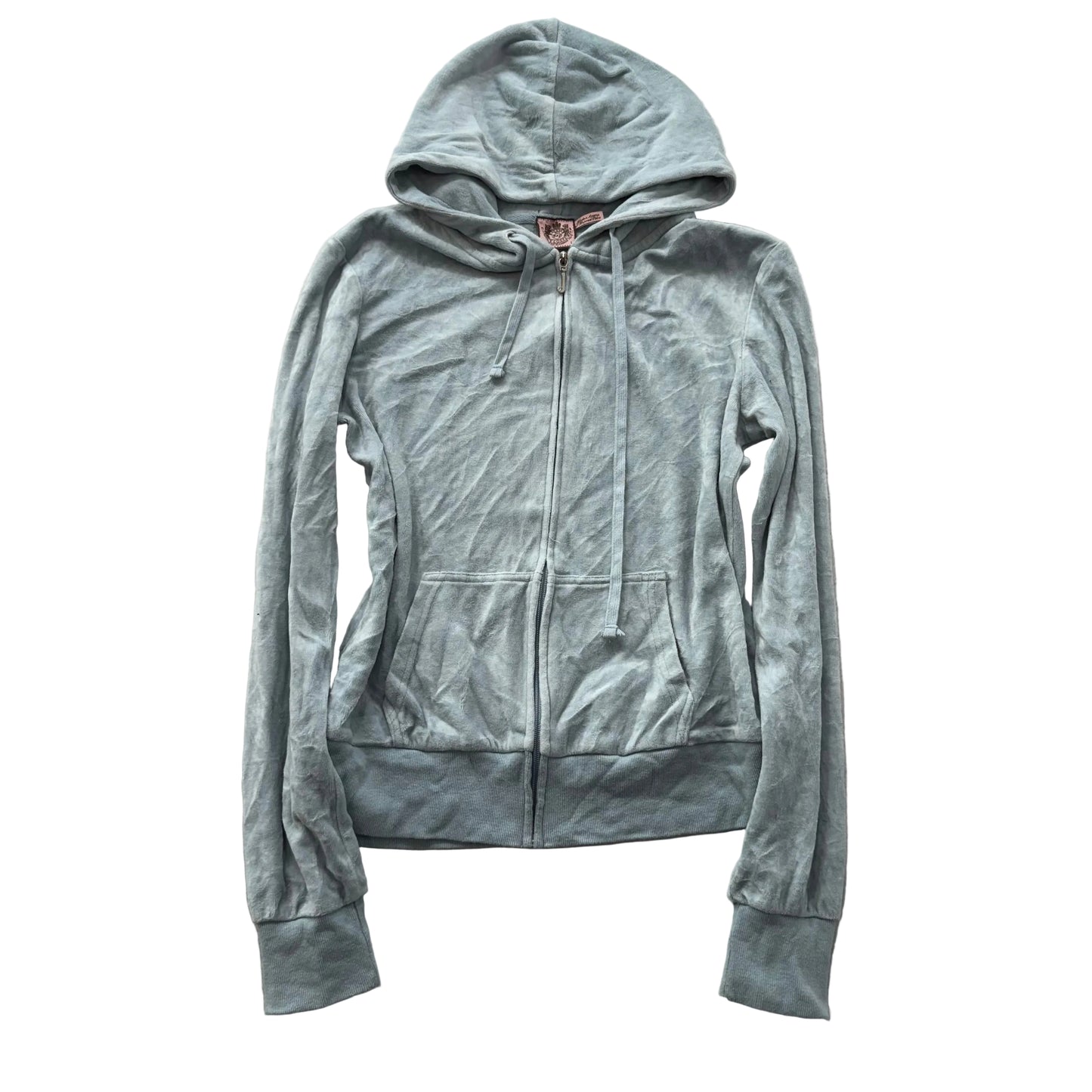 Vintage Juicy Couture Women's Misty Teal Velour Zip-Up Hoodie Drawstring Size L