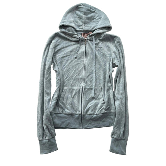 Vintage Juicy Couture Women's Misty Teal Velour Zip-Up Hoodie Drawstring Size L