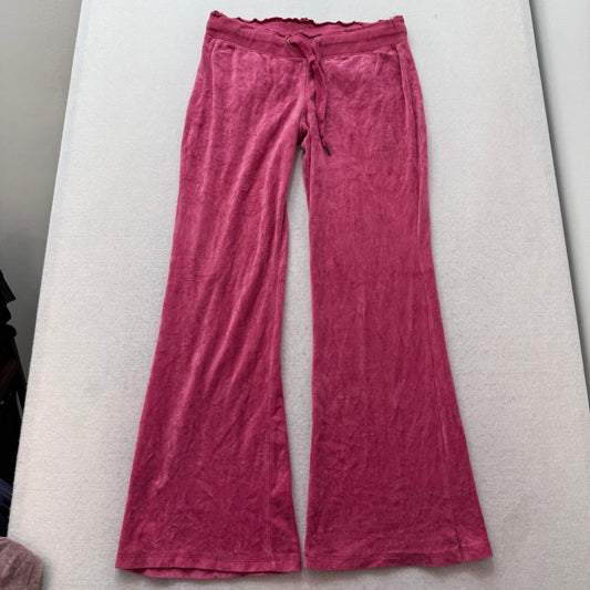 Vintage Juicy Couture Women Dark Pink Flare Track Pant Buckle Flap Pocket Size L