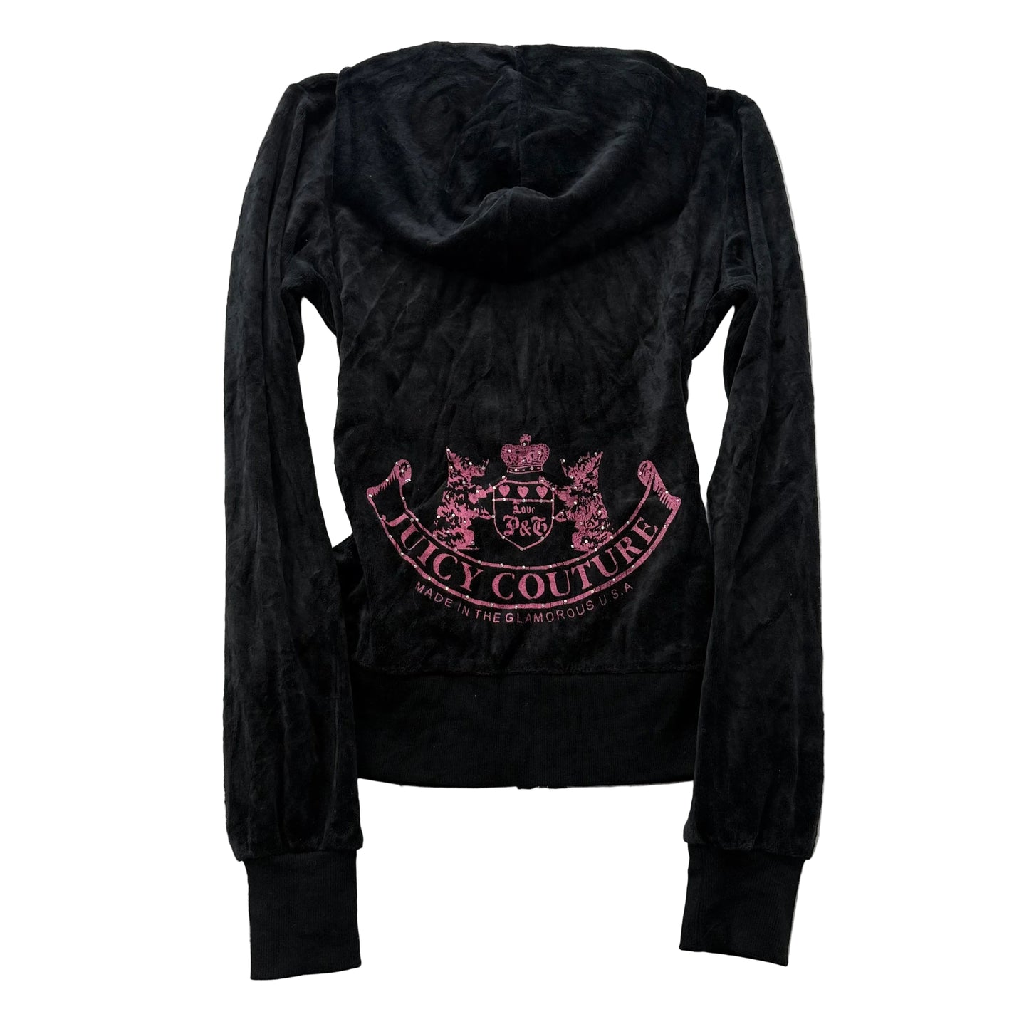 Vintage Juicy Couture Scottie Dogs Womens Black Velour Zip-Up Hoodie Logo Size S