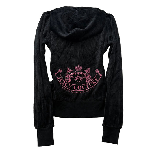 Vintage Juicy Couture Scottie Dogs Womens Black Velour Zip-Up Hoodie Logo Size S