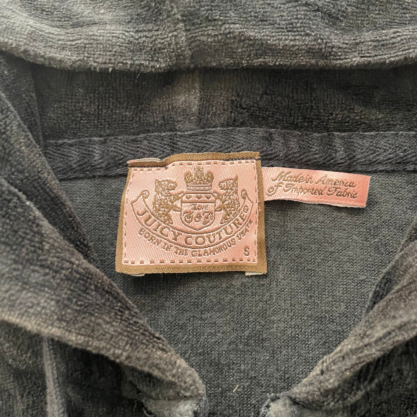 Vintage Juicy Couture Womens Black Velour Zip-Up Hoodie Drawstring Pocket Size S