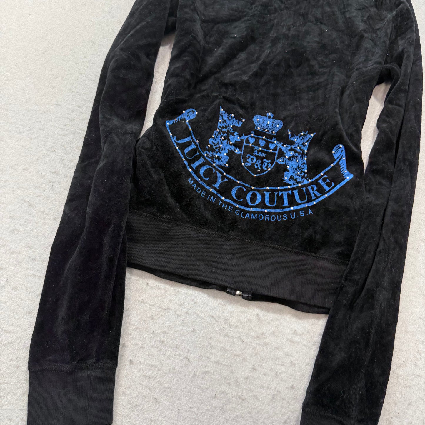 2003 Vtg Juicy Couture Scottie Dogs Women's Black Velour Zip-Up Track Jacket Size M